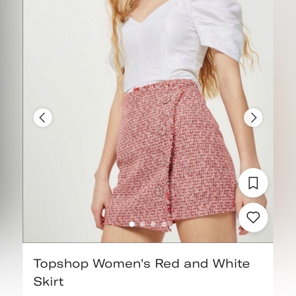 TopShop NWOT Red Tweed Mini Skirt Asymmetrical Zip Sz 6 (Waist 29”)